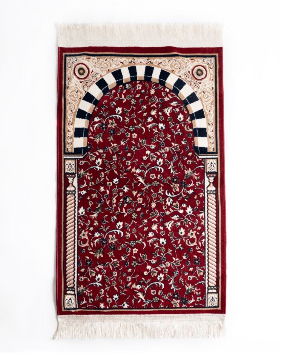 RAWDAH Gebetsteppich – Bordeaux (Mihrab-Design)