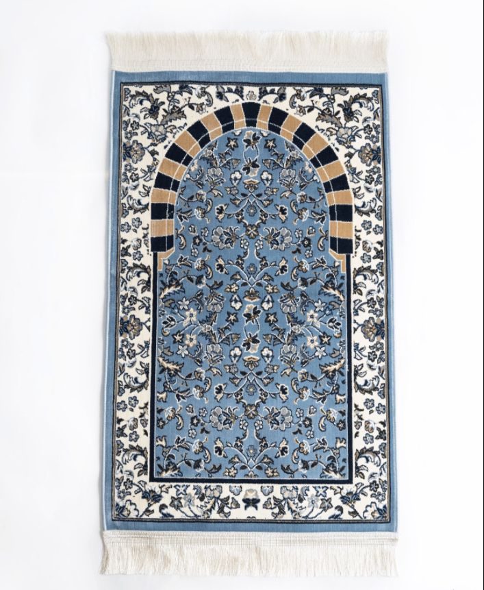 RAWDAH Gebetsteppich – Hellblau (Mihrab-Design)